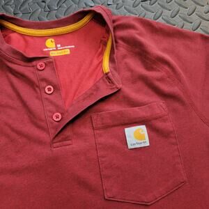 Carhartt Henley T Shirt Mens Medium Red Relaxed Fit Pocket Logo Workwear